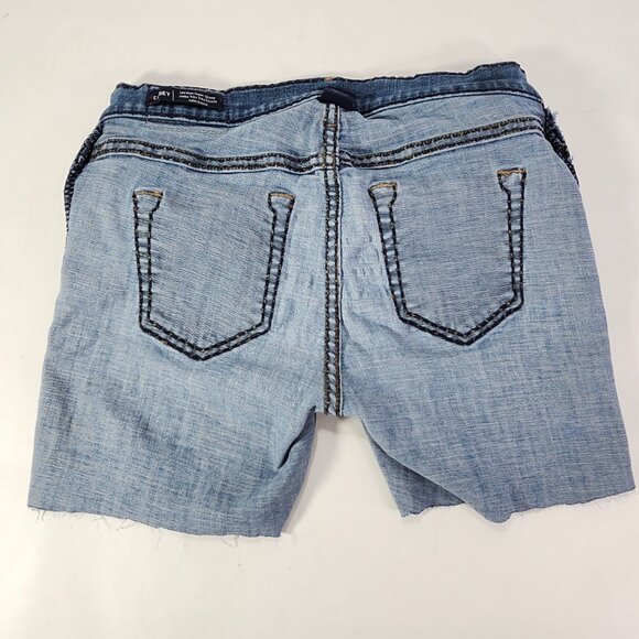 True Religion Casey Women 27 Mid Cut Off Blue Denim Jean Shorts Inseam 4" - Picture 12 of 12